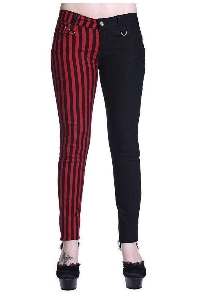 Half Black Half Striped Trousers-Banned-Dark Fashion Clothing