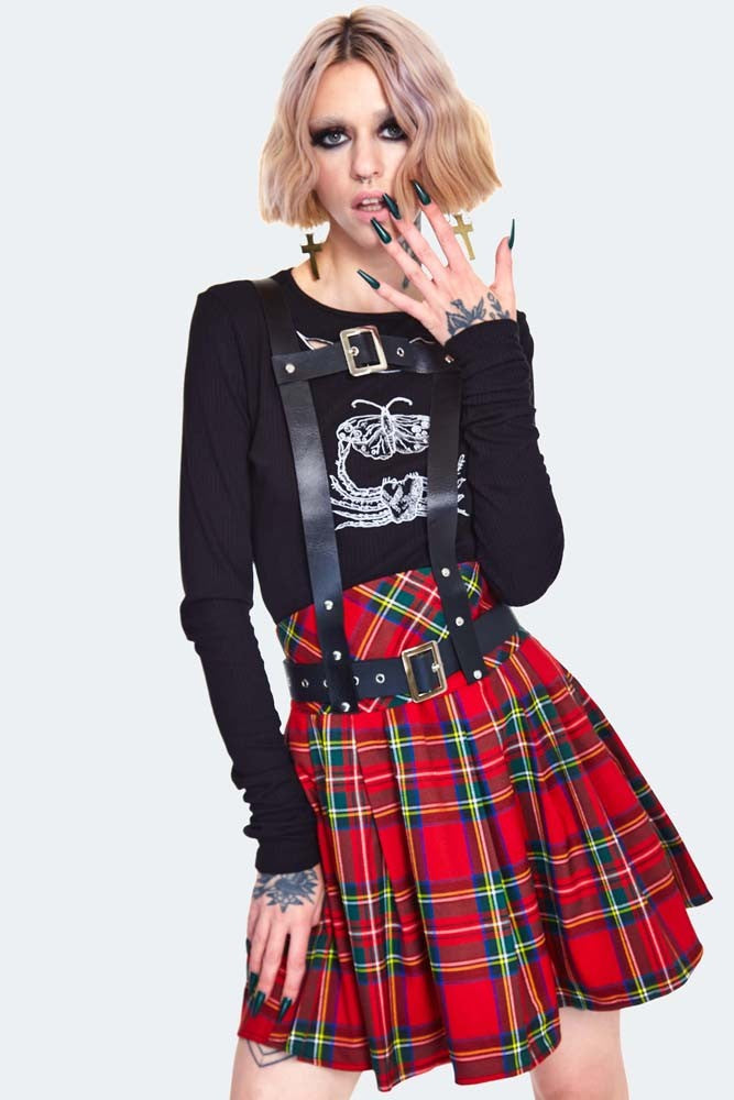 High Waisted Tartan Pleated Skirt