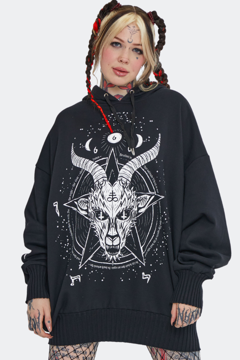 Baphomet Print Oversized Hoodie