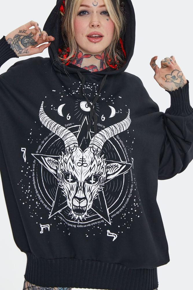 Baphomet Print Oversized Hoodie