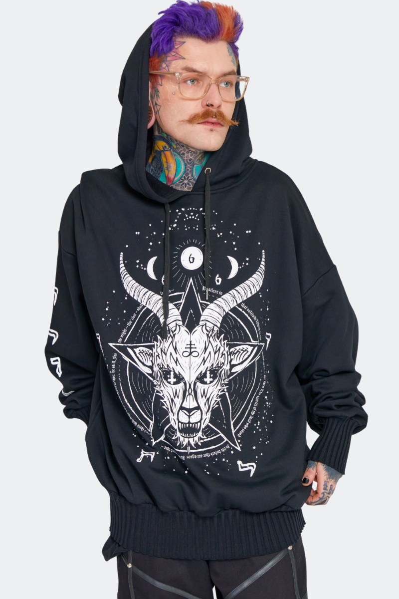 Baphomet Print Oversized Hoodie