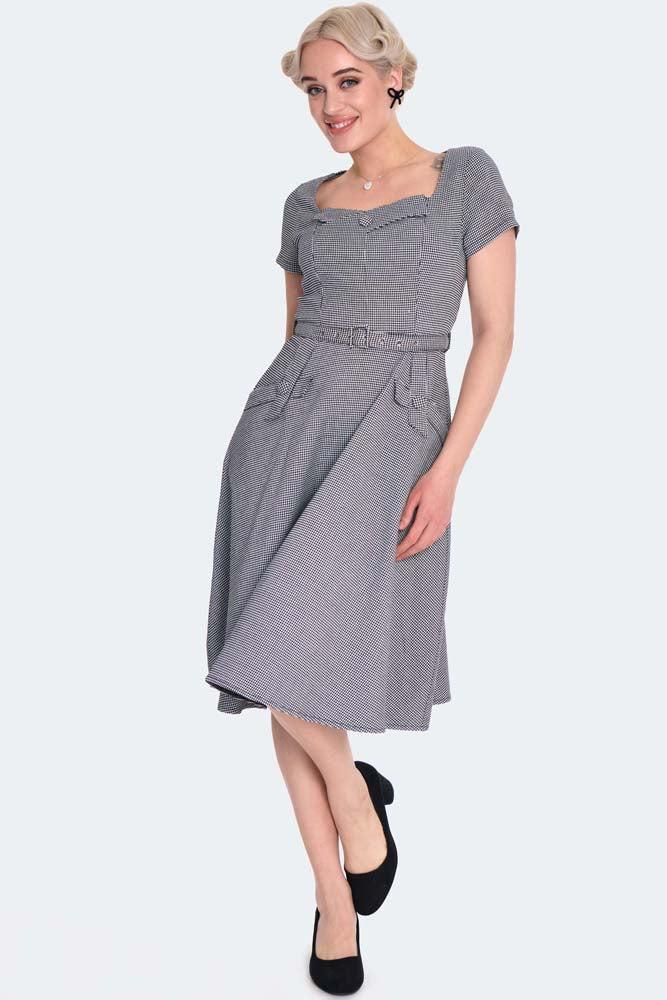 Houndstooth Short Sleeve Flare Dress