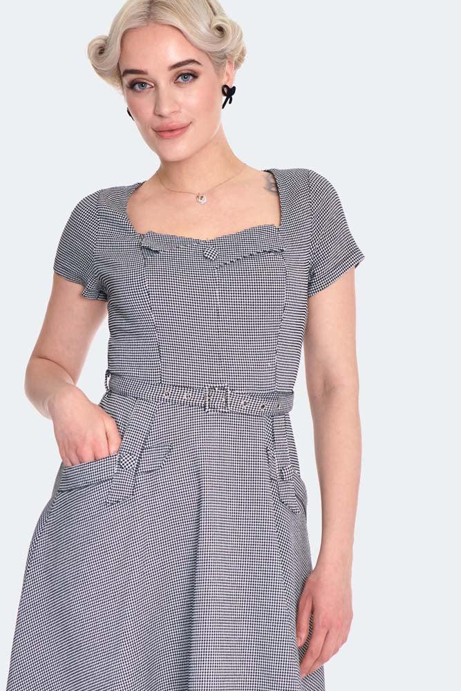 Houndstooth Short Sleeve Flare Dress
