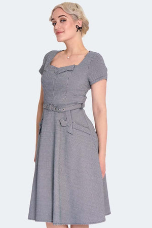 Houndstooth Short Sleeve Flare Dress