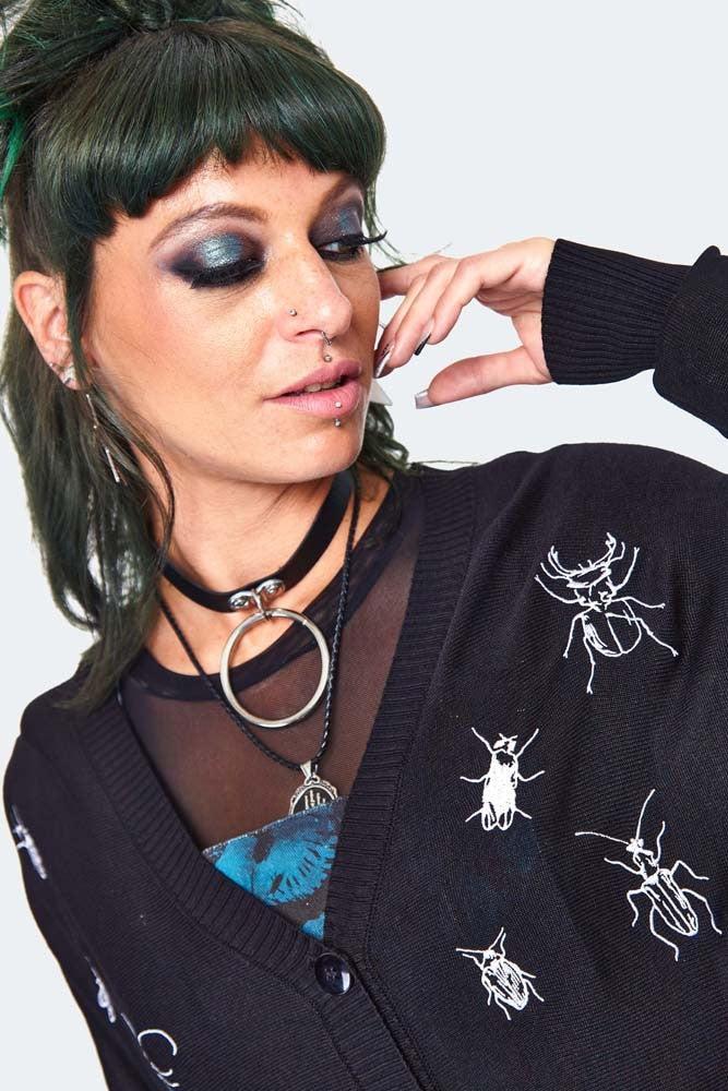 Insect Embroidered Slouchy Cardigan