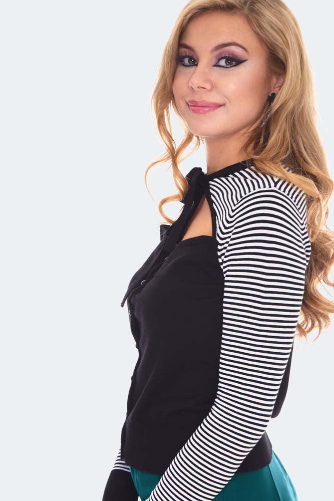 Cut Out Striped Cardigan
