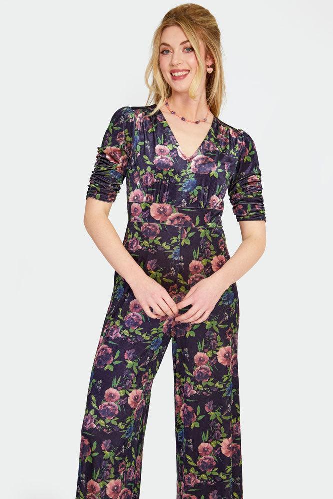 Velvet Floral Wide Jumpsuit