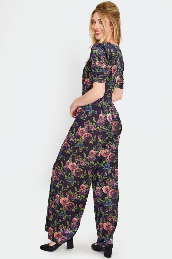 Velvet Floral Wide Jumpsuit