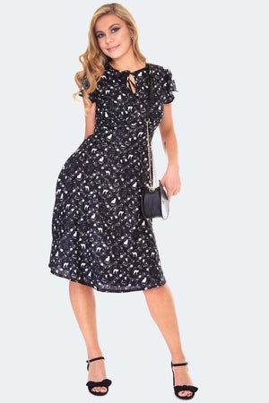 Kitty Print Keyhole Flare Dress