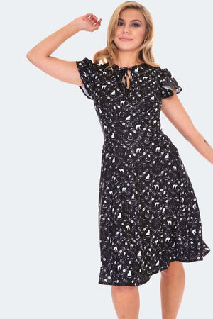 Kitty Print Keyhole Flare Dress