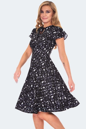 Kitty Print Keyhole Flare Dress