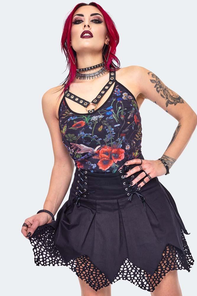 Lace Up Pleated Skirt