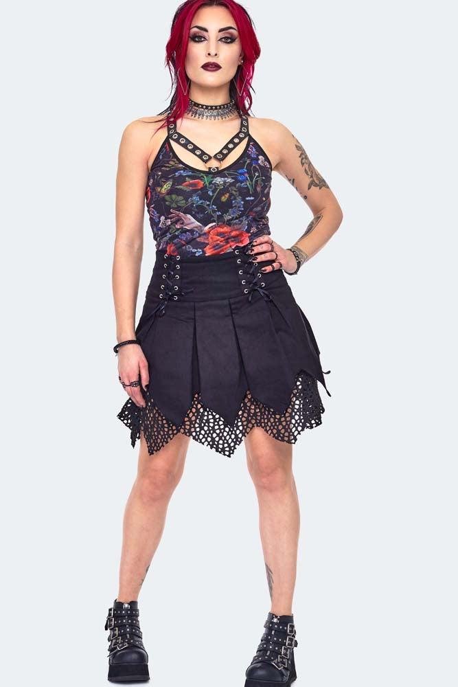 Lace Up Pleated Skirt