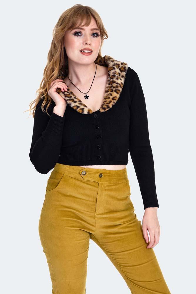 Leopard Fur Collar Cardigan Set
