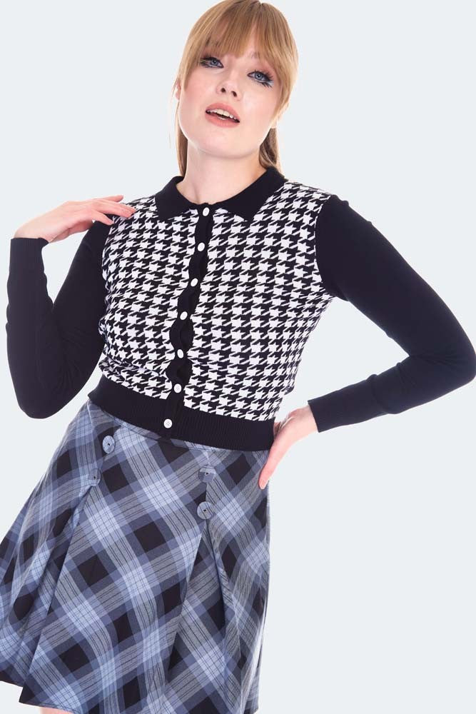 Houndstooth Collared Cardigan