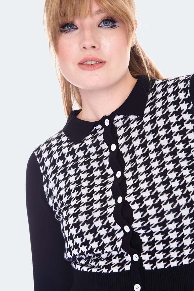 Houndstooth Collared Cardigan