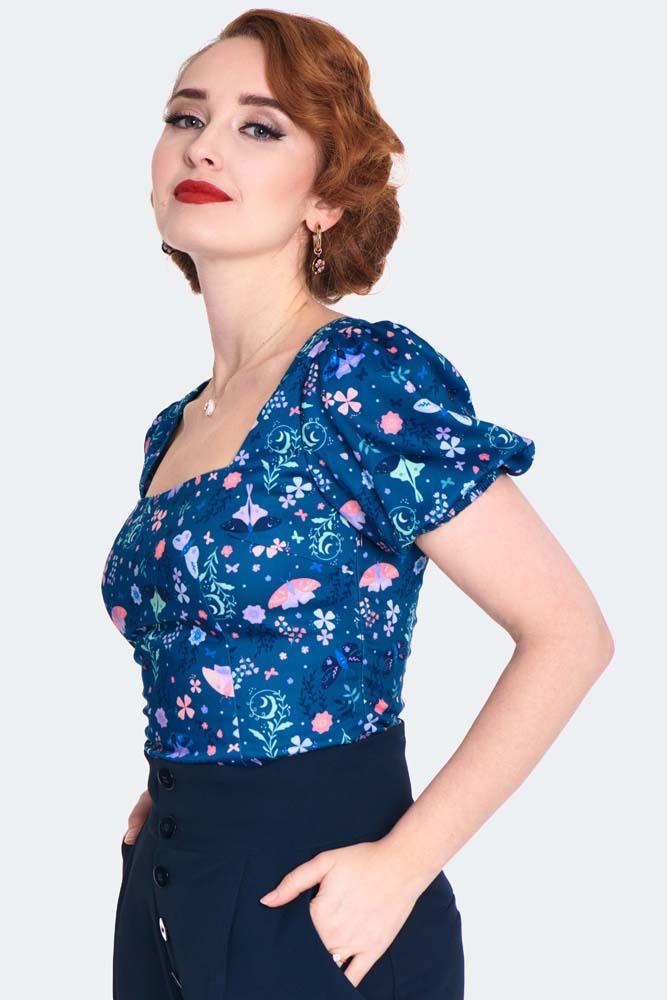 Moth And Floral Print Top