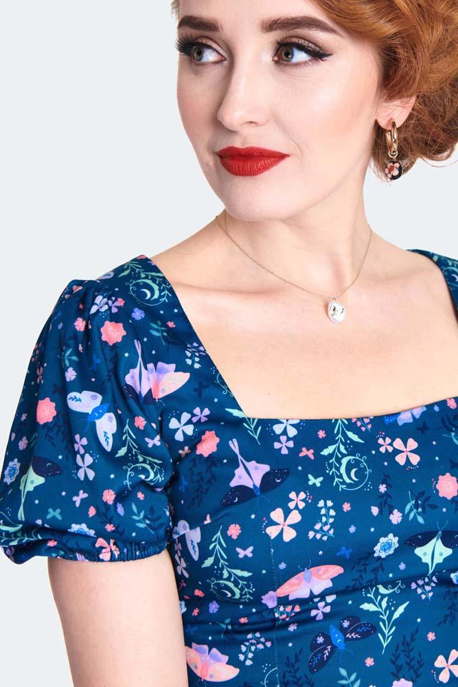 Moth And Floral Print Top