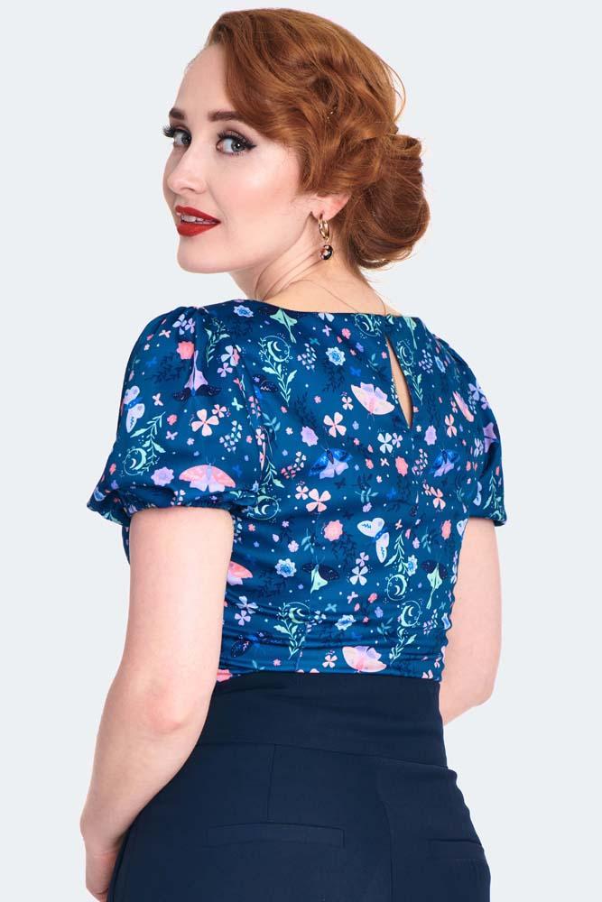 Moth And Floral Print Top