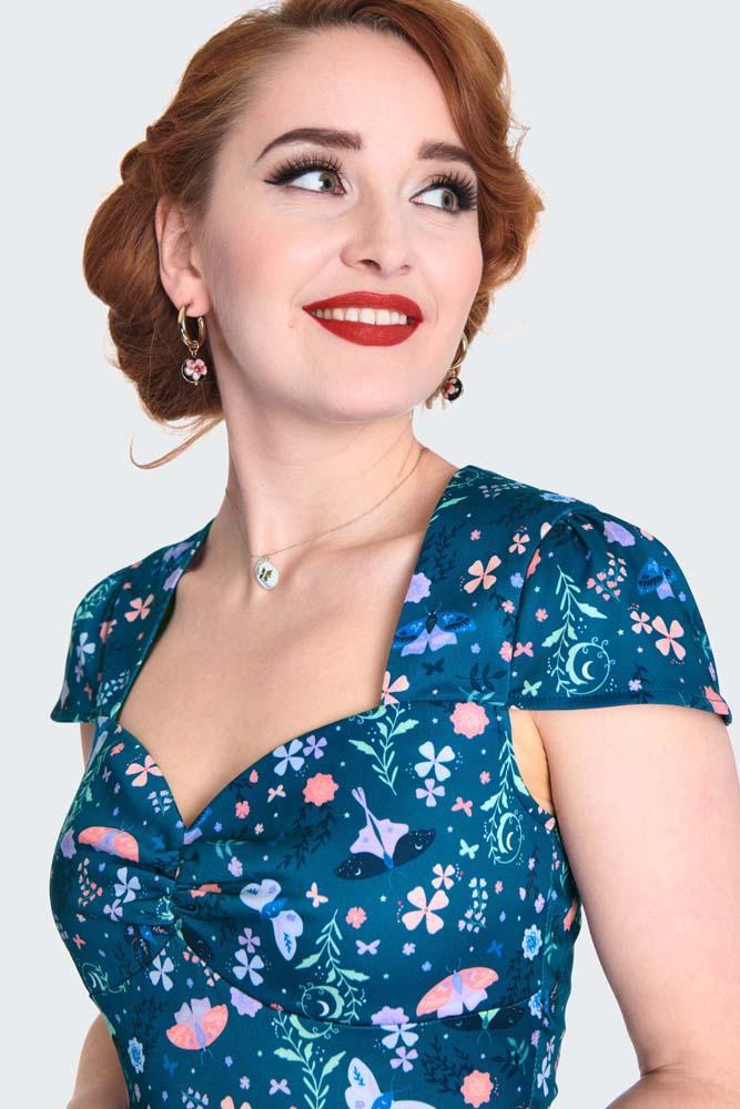 Moth And Flower Print Flare Dress