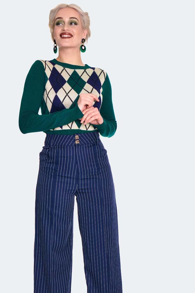 Pinstripe Turn Up Trousers