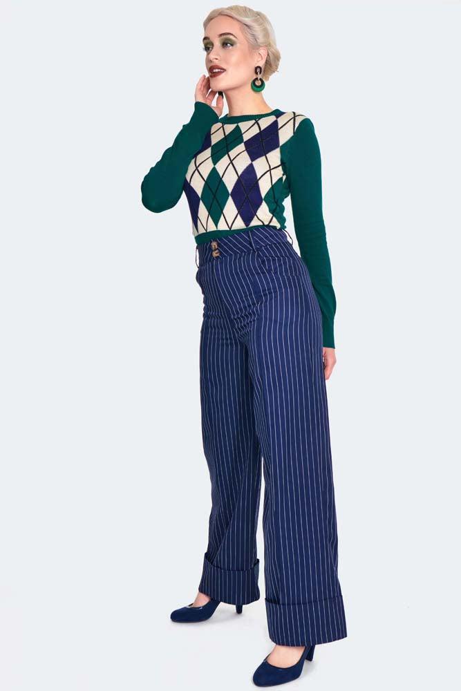 Pinstripe Turn Up Trousers