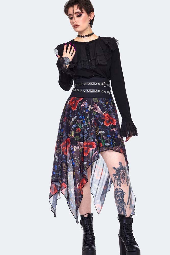 Night Meadow Asymmetrical Mesh Skirt