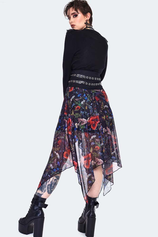 Night Meadow Asymmetrical Mesh Skirt