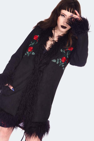 Night Rose Embroidered Suede Coat