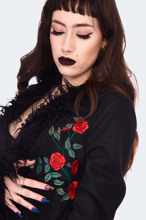 Night Rose Embroidered Suede Coat