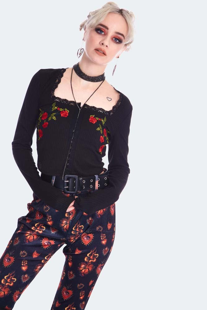 Night Rose Embroidered Top