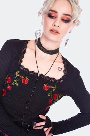 Night Rose Embroidered Top