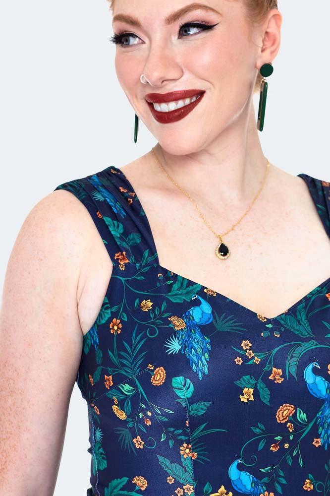 Peacock Floral Print Flare Dress