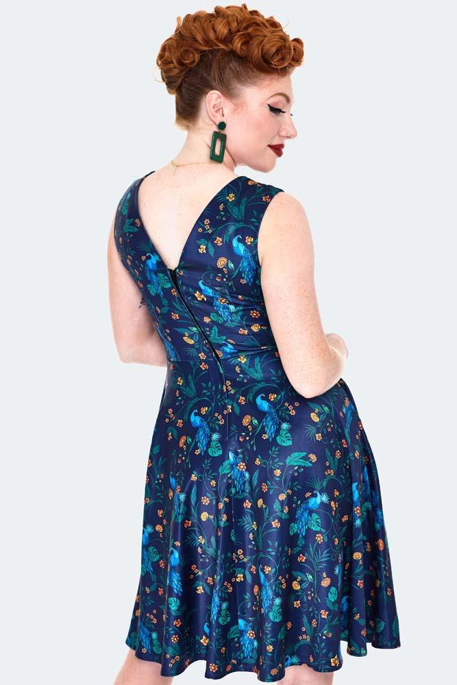 Peacock Floral Print Flare Dress