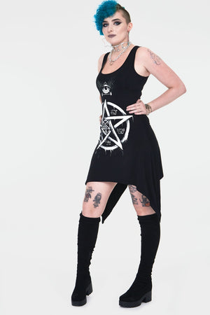 Pentagram Spiral Witchy Dress With Back Ties