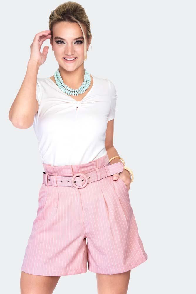 Pinstripe paperbag waist shorts