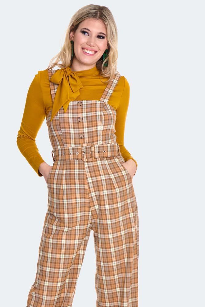 Plaid Cropped Pinafore Jumpsuit