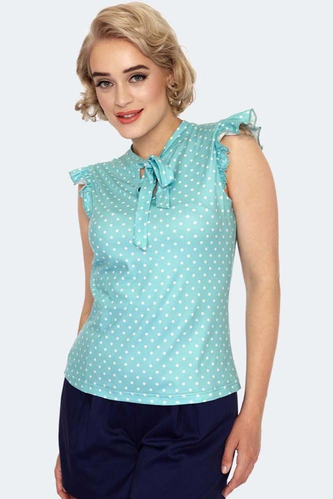 Polka Dot Tie Neck Sleeveless Top