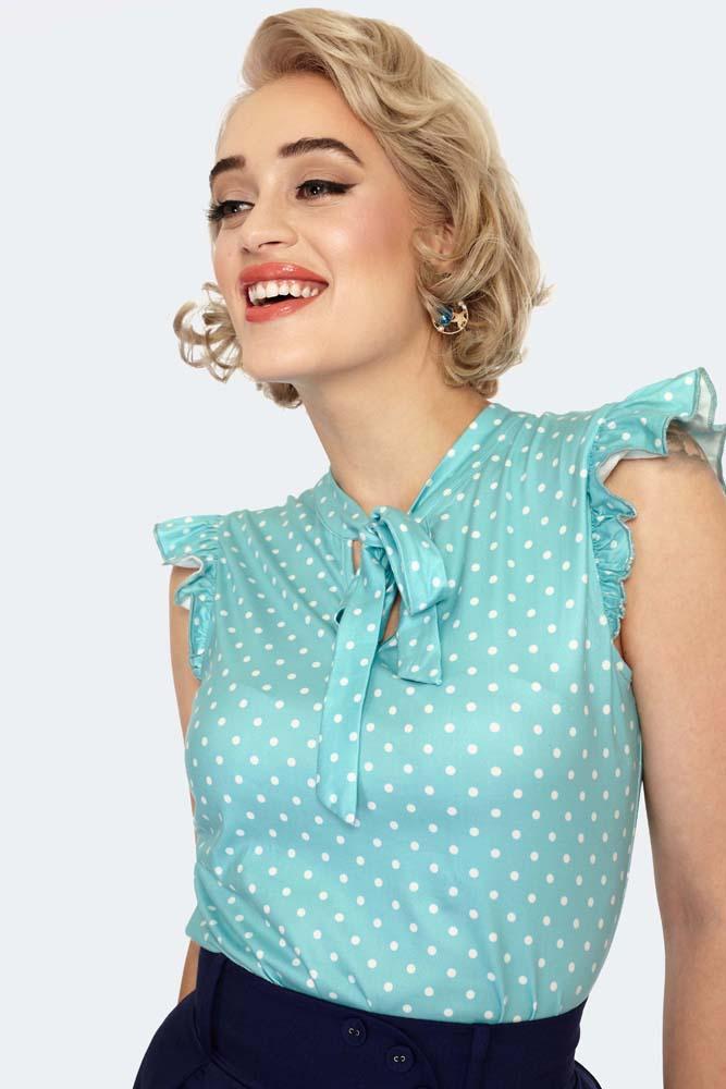 Polka Dot Tie Neck Sleeveless Top