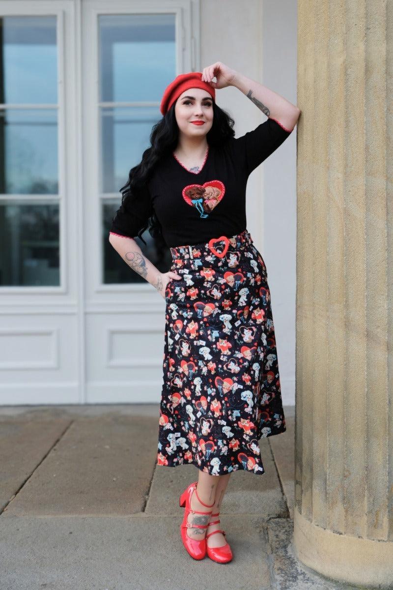 Pin-Up Print Flare Skirt