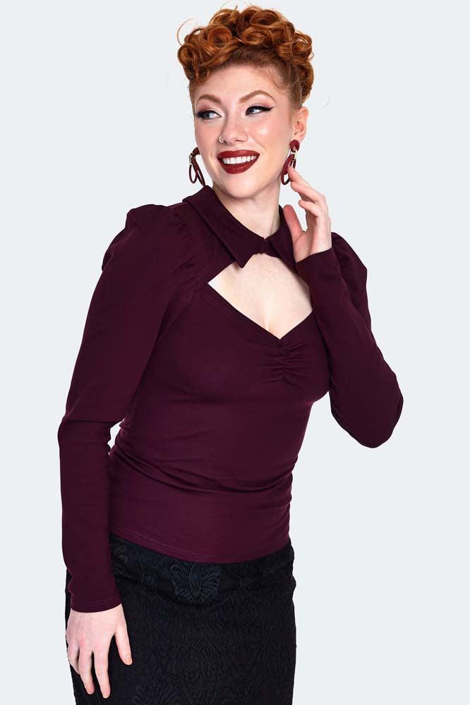 Purple Cut Out Top With Collar