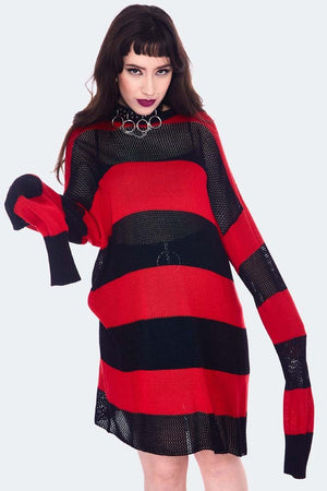 Red & Black Contrast Knit Oversized Jumper