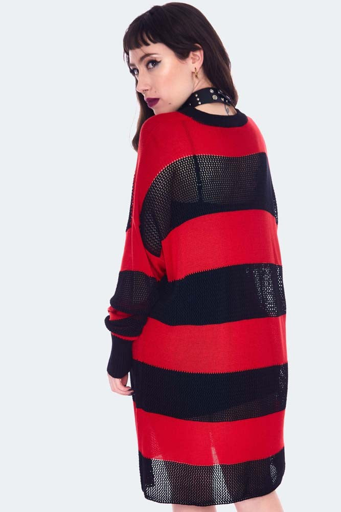 Red & Black Contrast Knit Oversized Jumper