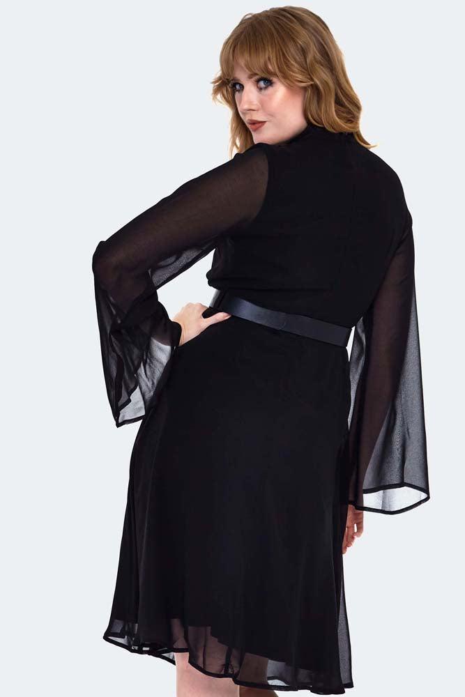 Sheer Layer Belted Flare Dress by Voodoo Vixen - Dark Fashion Clothing Sheer Layer Belted Flare Dress by Voodoo Vixen - Dark Fashion Clothing