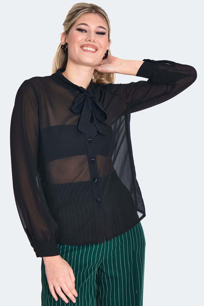 Sheer Tie Neck Blouse