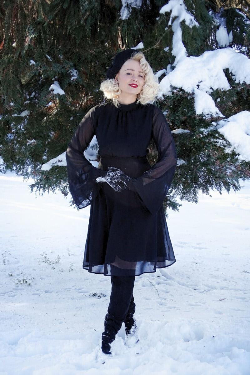 Sheer Layer Belted Flare Dress by Voodoo Vixen - Dark Fashion Clothing Sheer Layer Belted Flare Dress by Voodoo Vixen - Dark Fashion Clothing