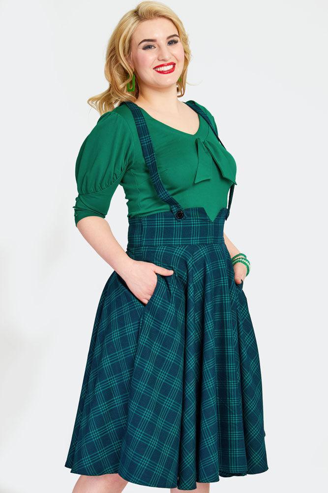Green Checked Flare Skirt