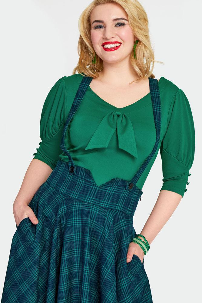 Green Checked Flare Skirt
