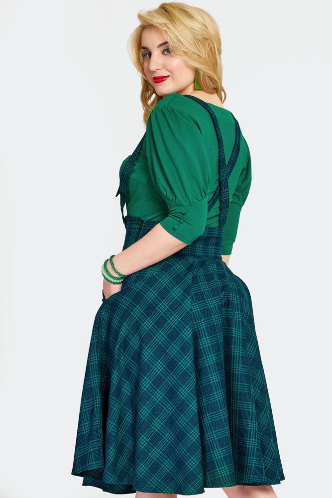 Green Checked Flare Skirt