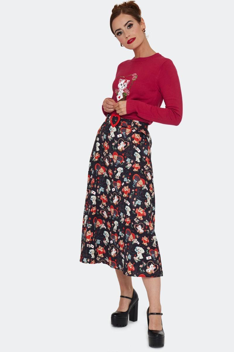 Pin-Up Print Flare Skirt